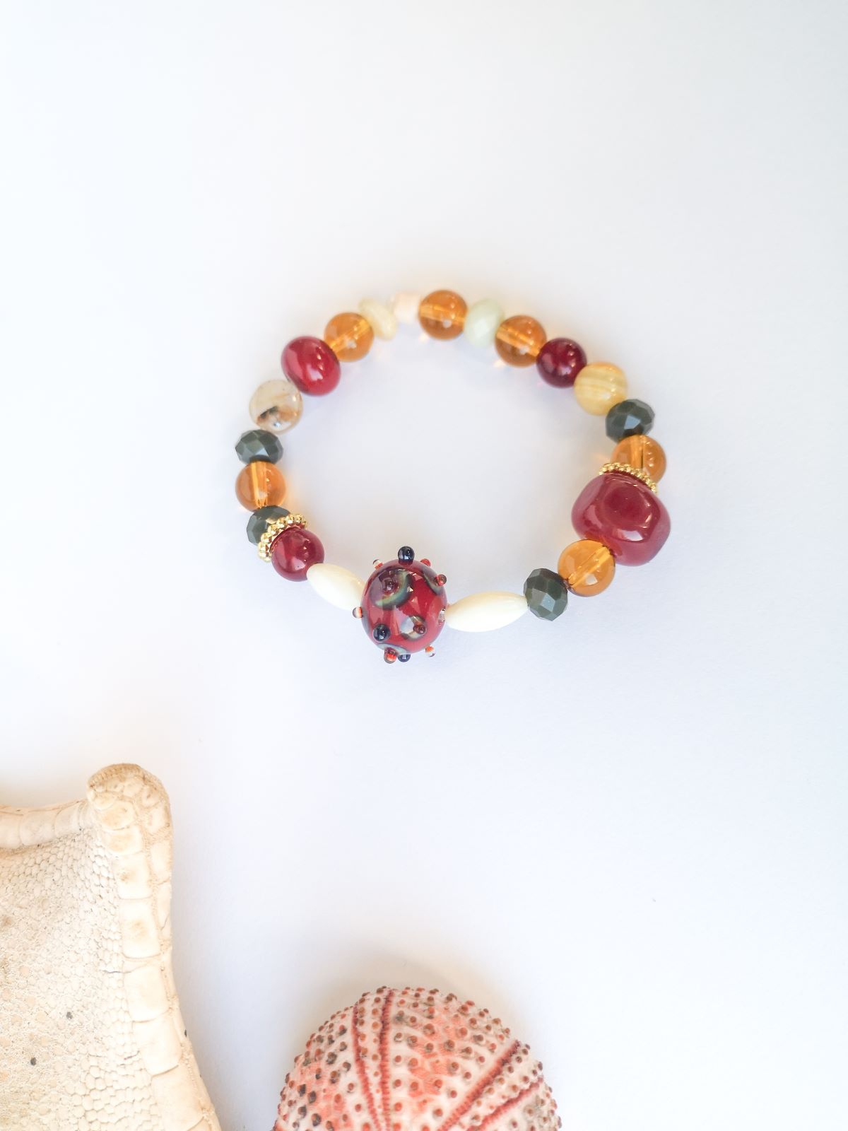 Kahverengi Murano Cam ve Doğaltaş Bileklik