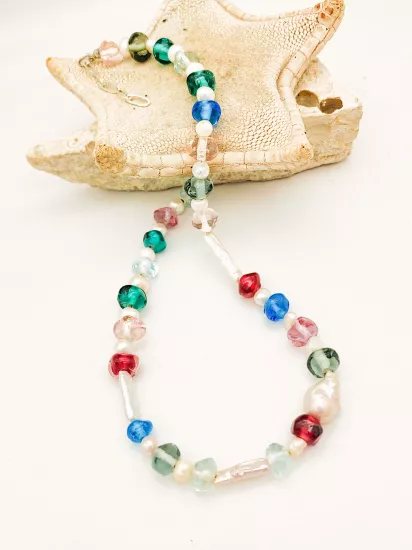 Murano cam ve İnci Kolye Choker