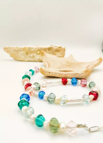 Murano cam ve İnci Kolye Choker