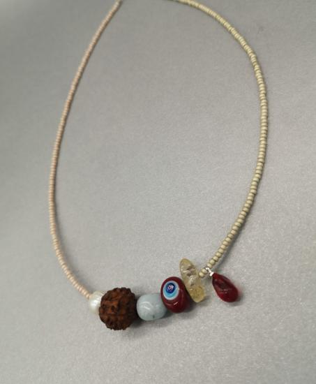 Murano Nazar Boncuğu ve Nar Taneli, Rudraksha Akuamarin Sitrin İnci Kolye